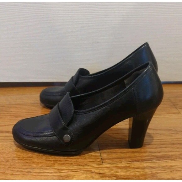 aerosoles Black Chunky Block Heel Penny Loafers Retro Y2K Goth Grunge Emo - Picture 4 of 7